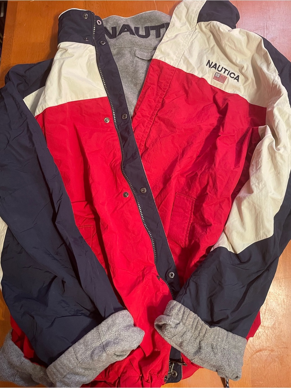 Nautica Red White Navy Colorblock Windbreaker Jacket